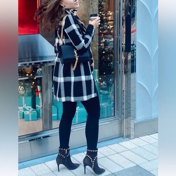 White House Black Market Plaid Zip-Up Black White Moto Jacket Size XS - Picture 5 of 10